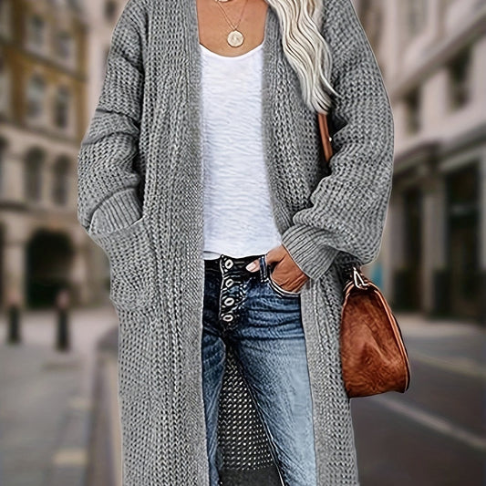  Women's Solid Long Sleeve Open Front Cardigan With Pockets