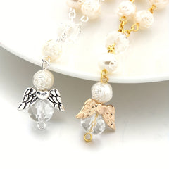 Love Angel Wings Charm Bracelet Rose Beaded Holiday Gift Accessory