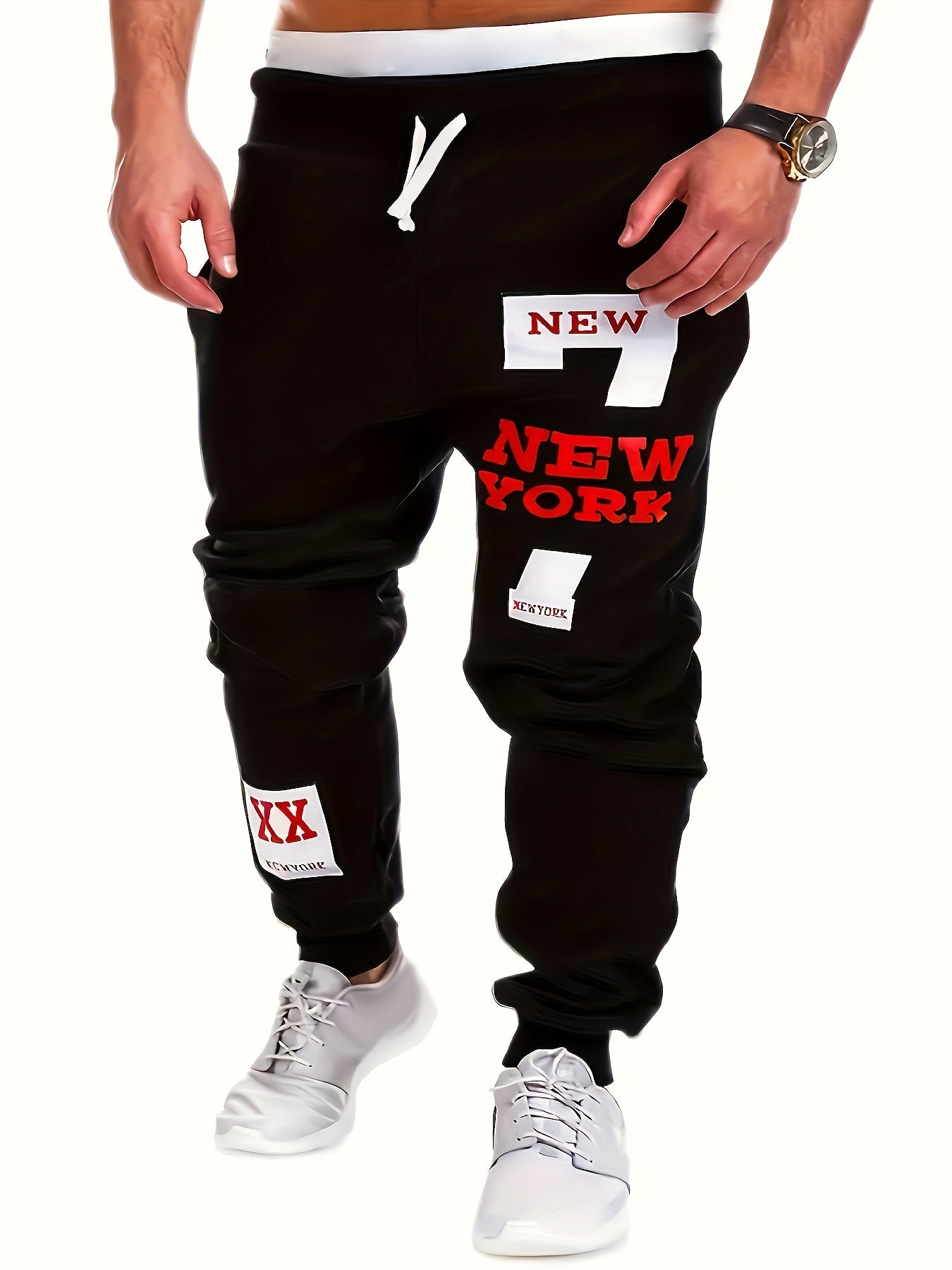 York & Number 7 Print Joggers Men's Casual Stretch Waist Drawstring Sweatpants