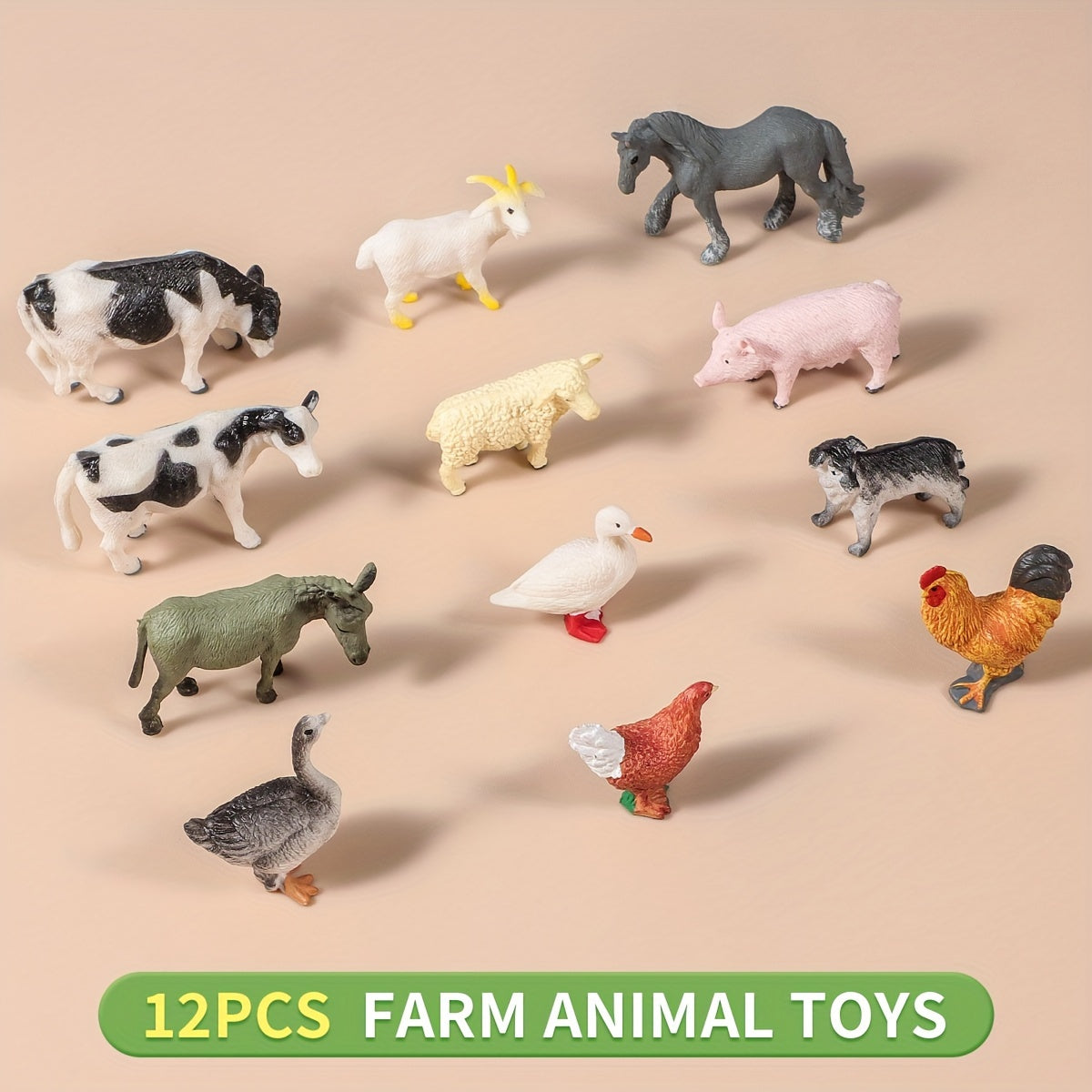 Mini Farm Toy Set with 12 Plastic Animal Models - Educational Toys for Kids