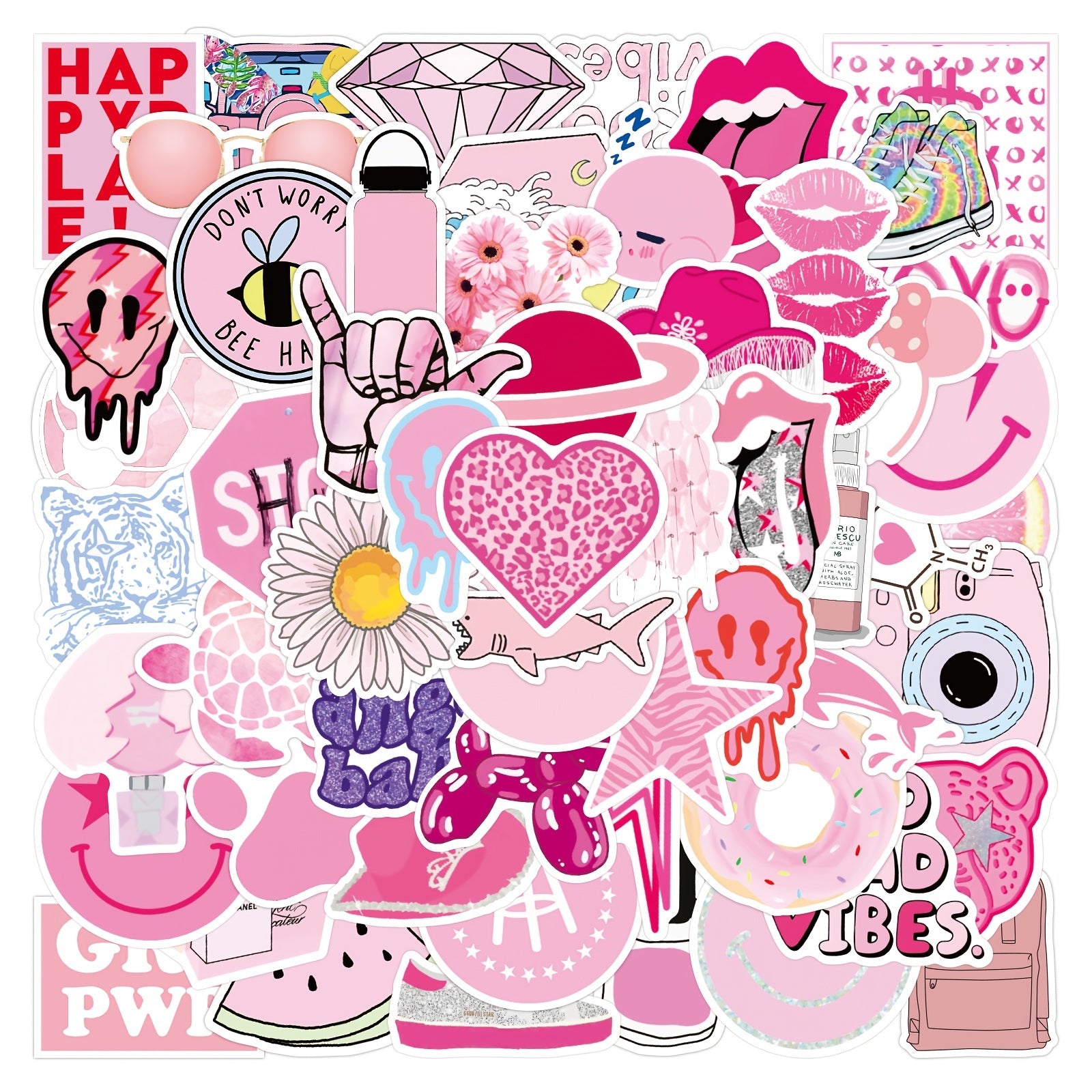 102pcs Preppy Vinyl Sticker Party Supplies Waterproof Stickers Pink Party