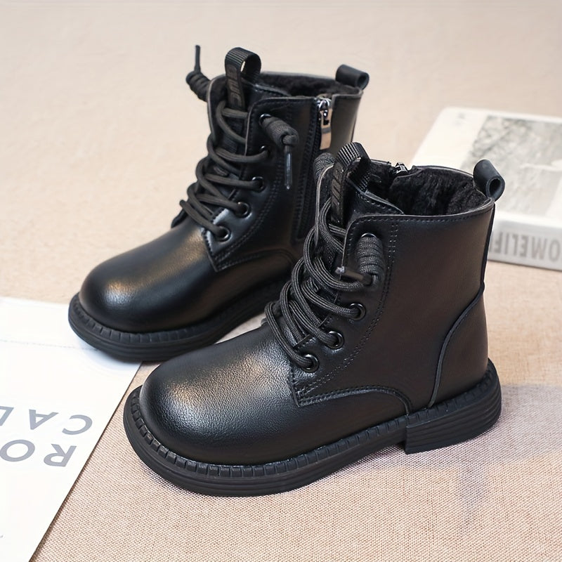Boys' Casual Plus Fleece Ankle Boots With Zipper
