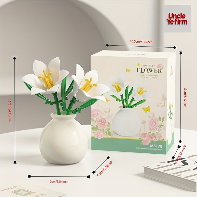 Building Block Flower Arrangement with Vase Toy Decorations