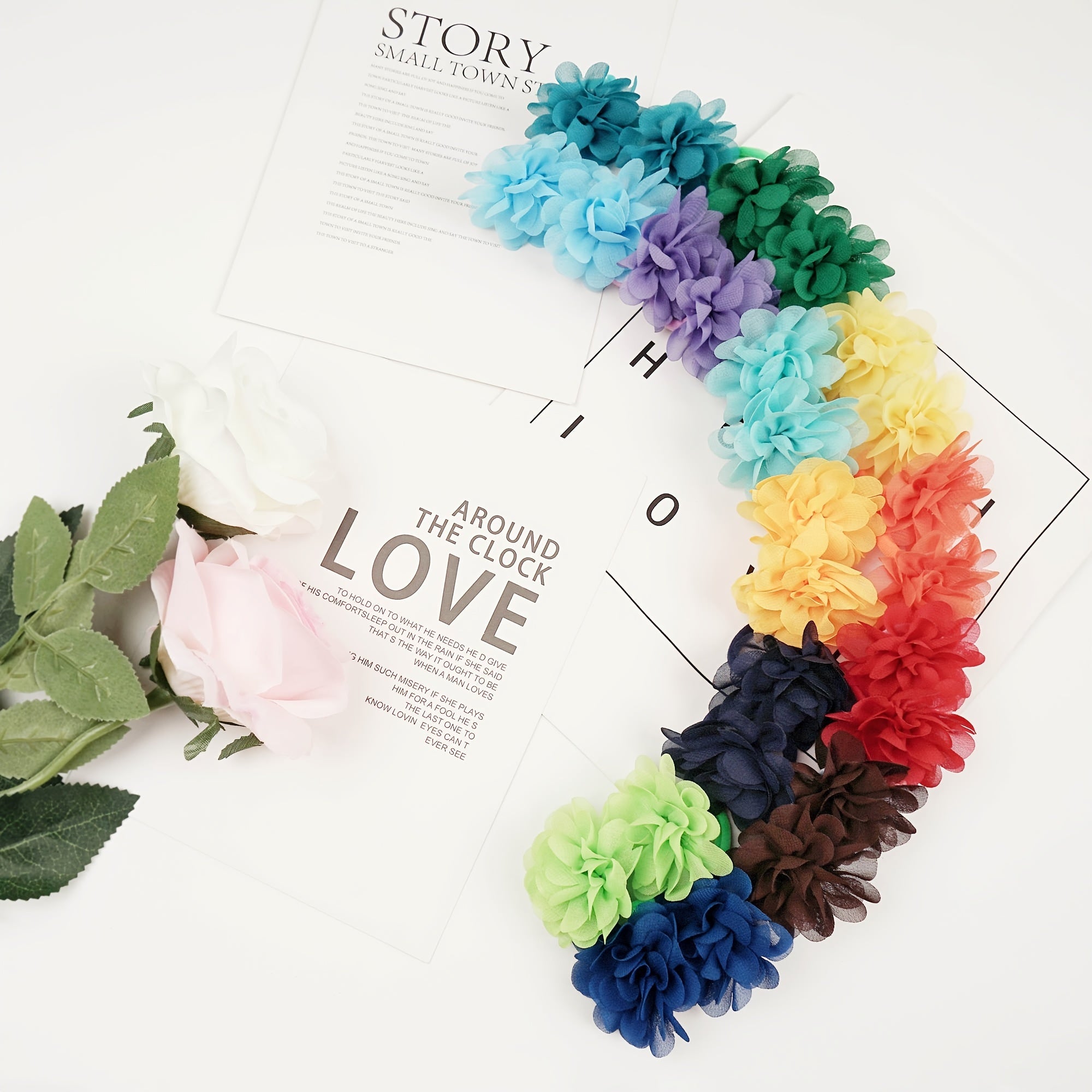 50pcs Chiffon Flower Hair Ties Ponytail Holders Hair Accessories For Girls