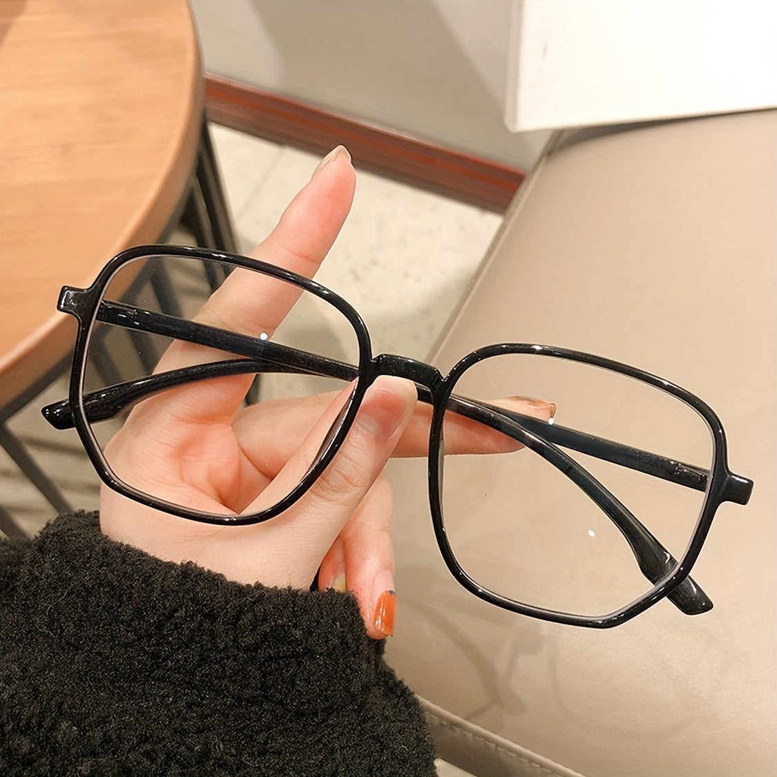 Large Polygon Eyeglass Frame Light Blocking Glasses Clear Lens