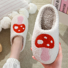 Funny Mushroom Pattern Slippers Plush Lined Slip On Shoes