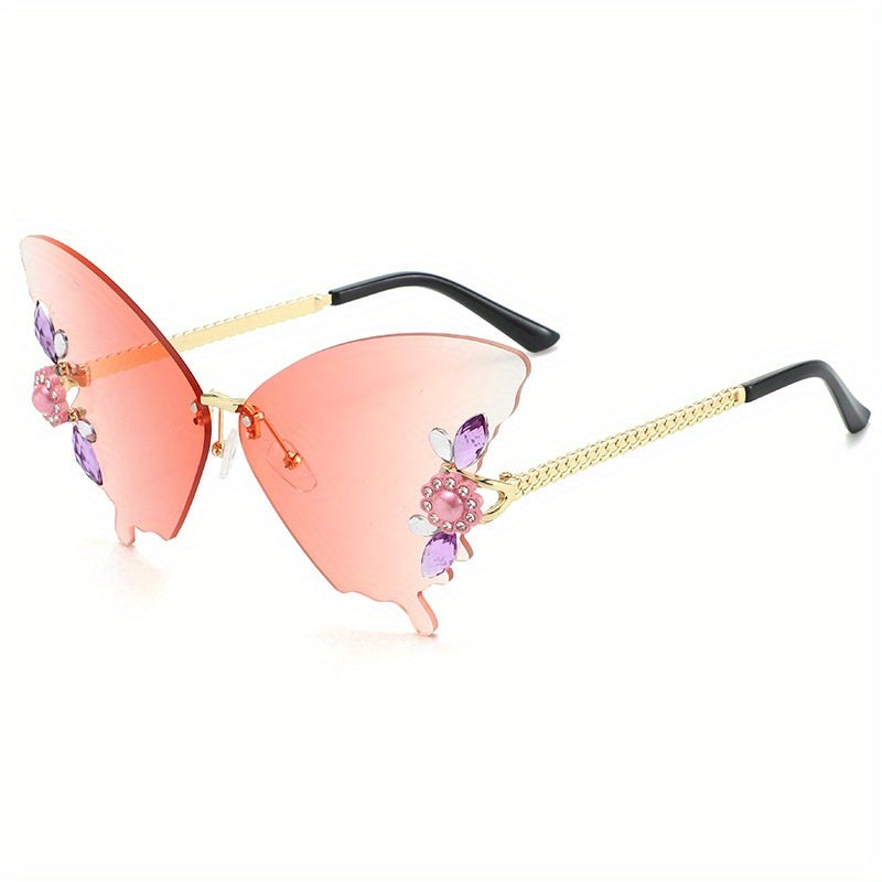 Butterfly Sunglasses Faux Pearl Decor Rimless Glasses UV400