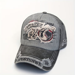 Vintage Washed Embroidery Shark Letter Baseball Cap Men's Sun Visor