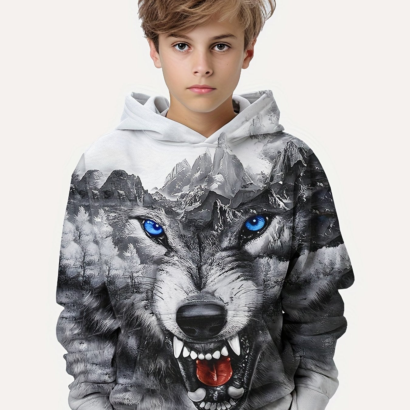 Wolf 3D Print Boys Hooded Sweatshirt Spring Fall Kids Hoodie Tops