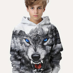 Wolf 3D Print Boys Hooded Sweatshirt Spring Fall Kids Hoodie Tops