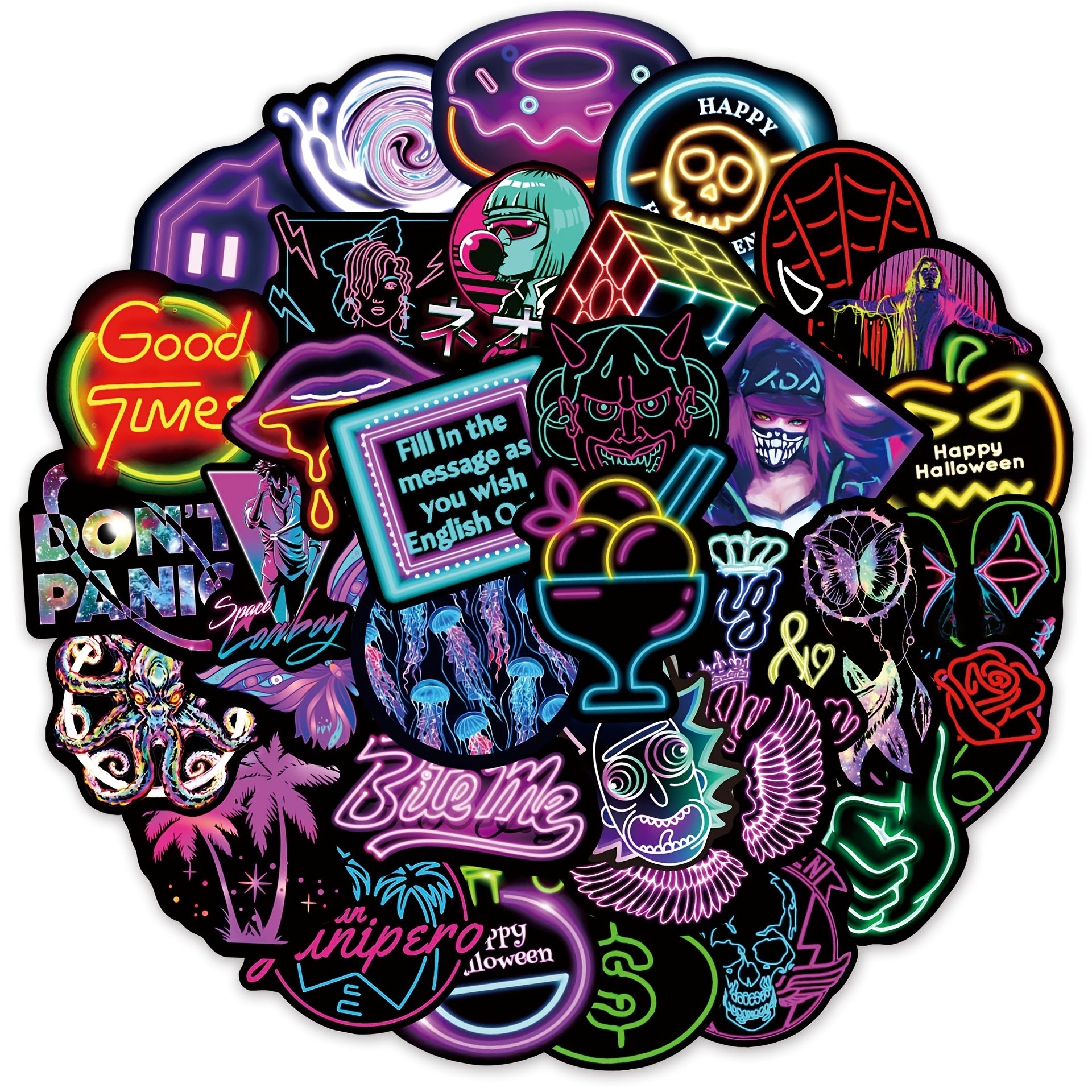 50PCS Neon Crow Stickers Waterproof PVC Stickers