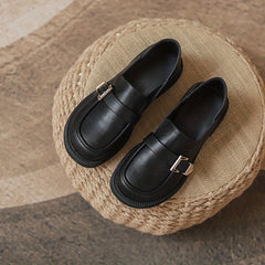 Women's Buckle Detail Loafers Chunky Heel Slip On Shoes