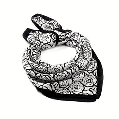 Rose Print Bandana Square Scarf Satin Neckerchief Hair Accessories