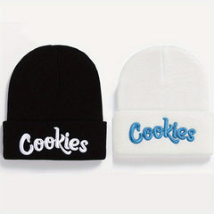 2pcs Letter Embroidery Beanie Cap Hip Hop Knit Hat Warm Skull Cap
