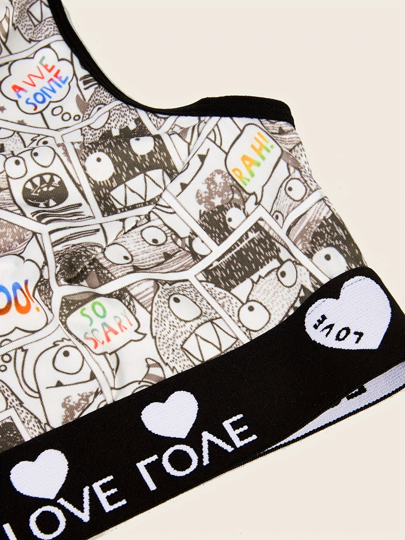  Pop Art Print Racer Back Sporty Bra