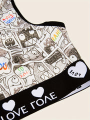  Pop Art Print Racer Back Sporty Bra