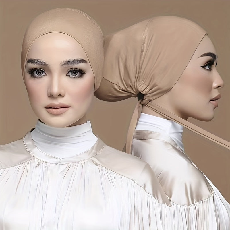 Solid Inner Cap Elastic Turban Soft Head Wrap Casual Underscarf