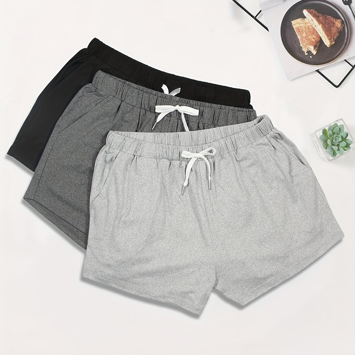 3 Pack Women's Plus Size Casual Elastic Drawstring Shorts