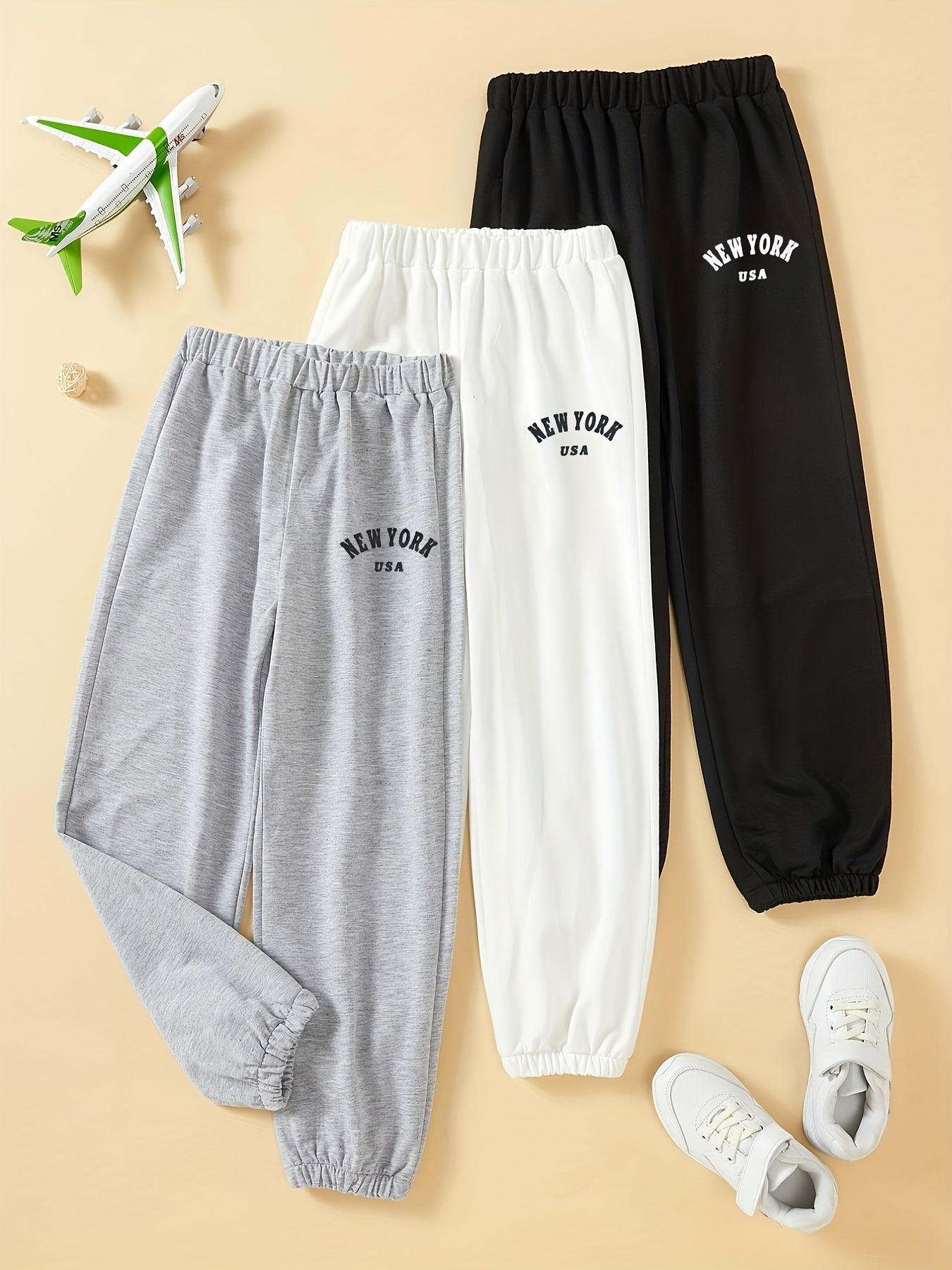 3pcs Girl's Jogger Pants Elastic Waist Sweatpants