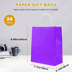 24 Purple Gift Bags with Handles - Small Paper Bags for Kids Birthday Party Favo