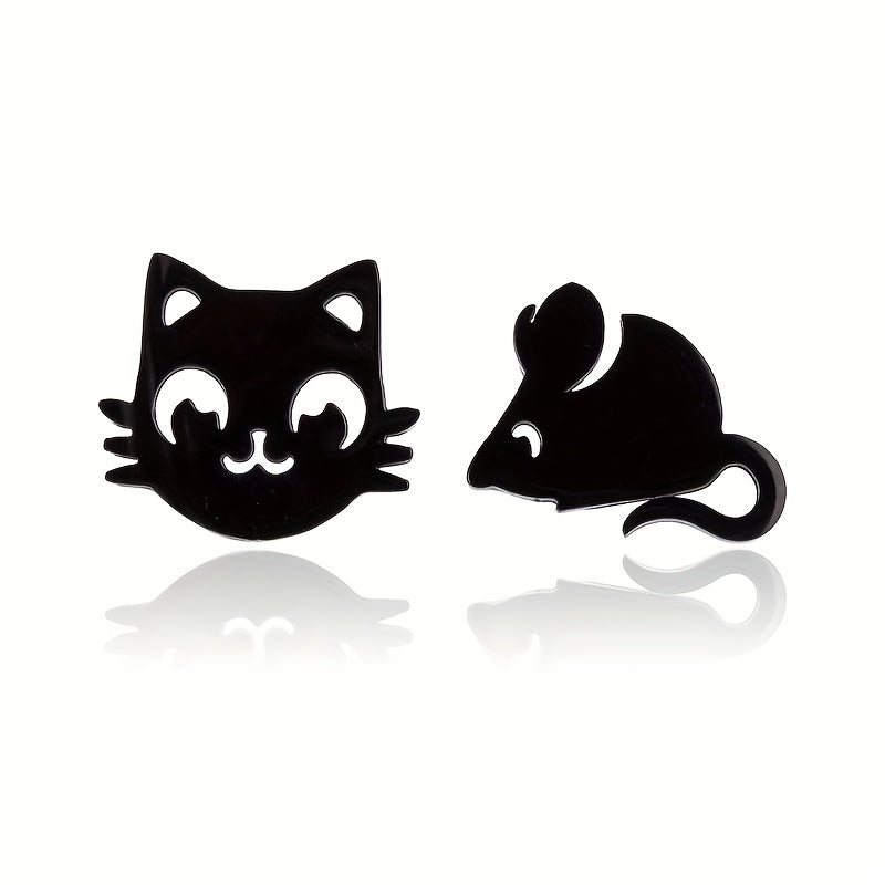 Stainless Steel Cat And Mouse Stud Earrings