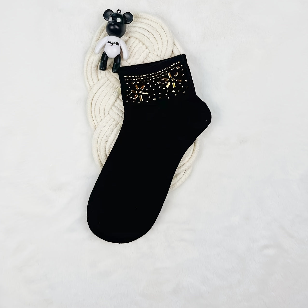 Sparkly Rhinestone Crew Socks for Women
