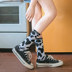 6 Pairs Cow Spot Print Socks Comfy & Breathable Women's Stockings