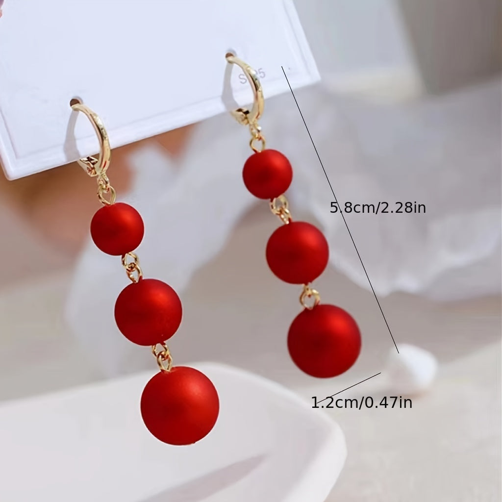 Festive Red Ball Tassel Earrings 18K Plated Jewelry
