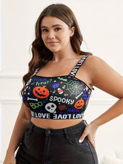 Gothic Bra Women's Plus Skull & Spiderweb Print Tape Bralette