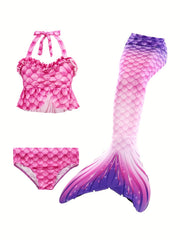 Girls Mermaid Swimsuit 3pcs Halter Bikini Set & Mermaid Tail
