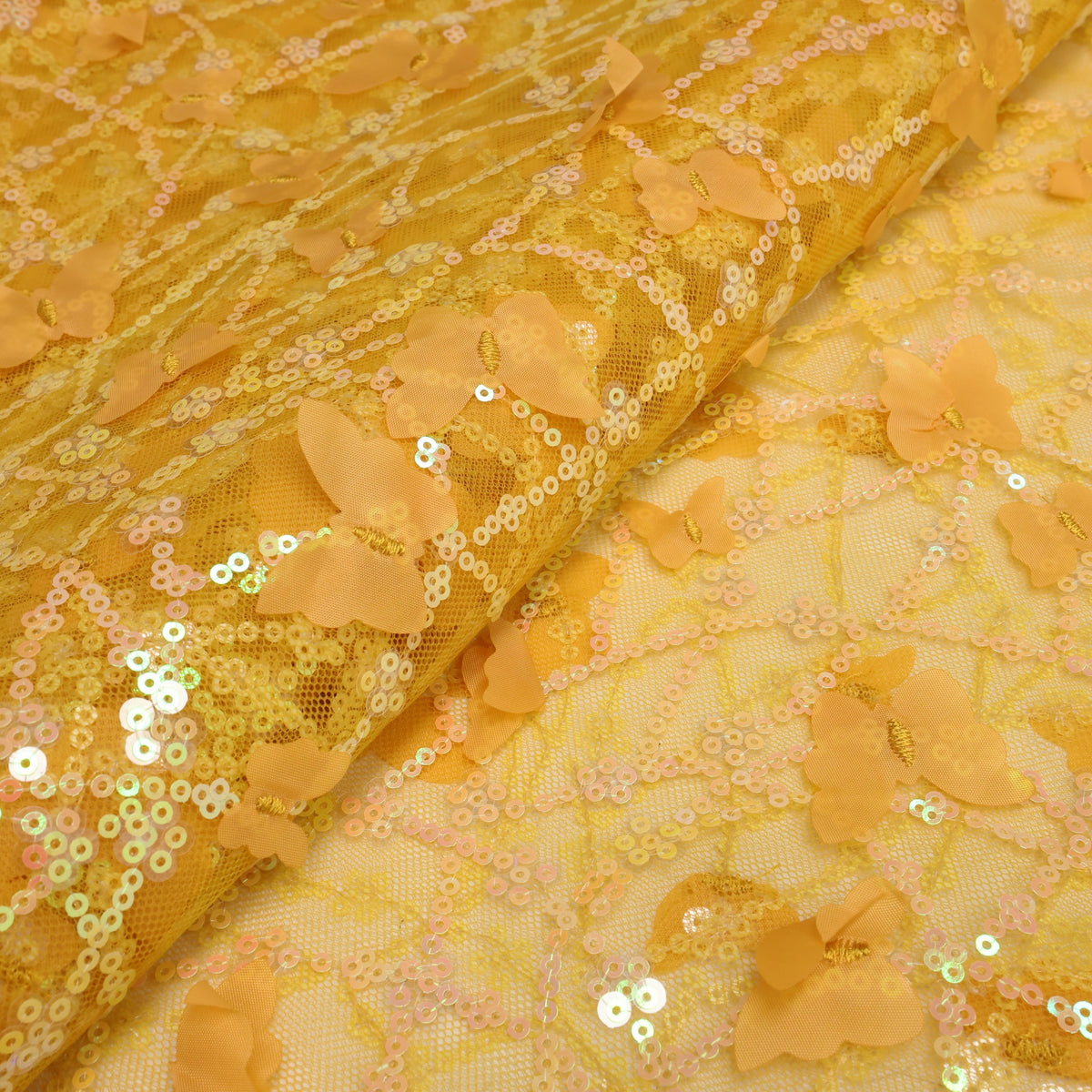 Embroidered Sequined Butterfly Mesh Tulle Fabric for Wedding Dress Gowns