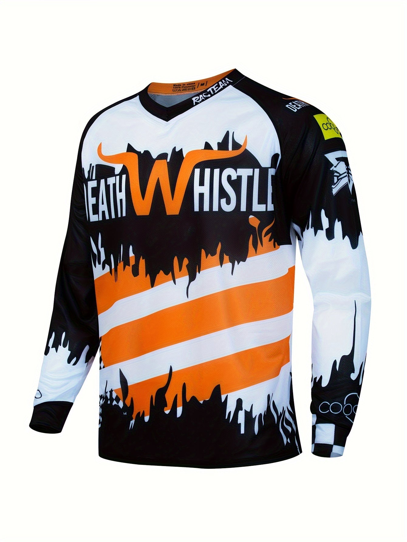 Men's Alphabets Pattern Cycling Jersey Moisture Wicking Long Sleeve Shirt