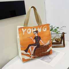 Cartoon Figure Print Tote Satchel Bag Large Capacity Shoulder Bag