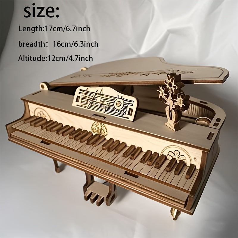 3D Wooden Piano Puzzle Craft Decor with Golden Accents