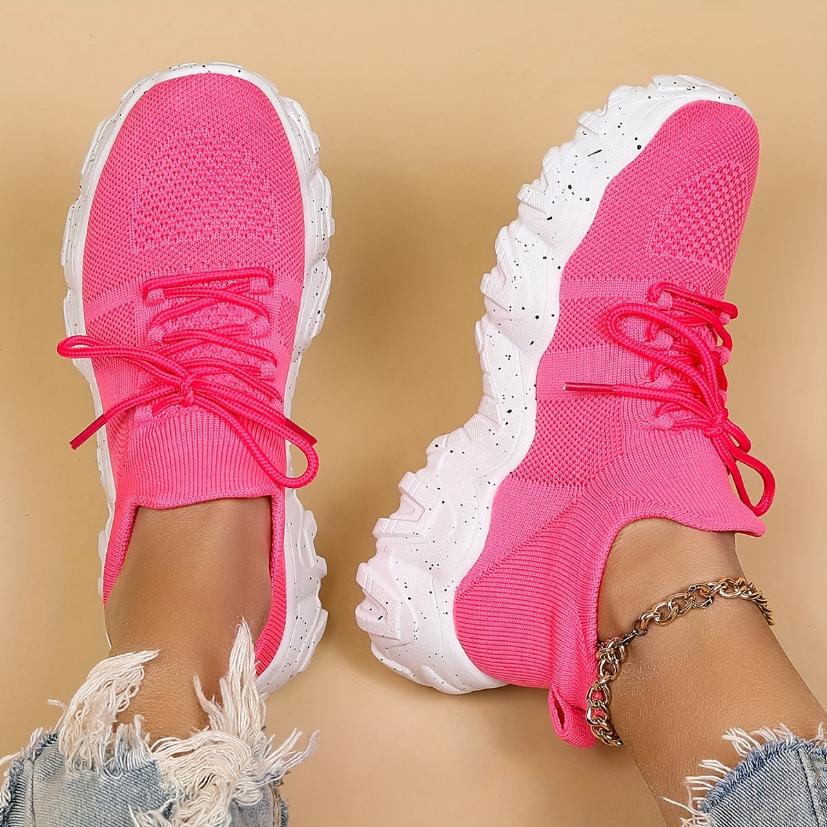 Women's Lace Up Sock Sneakers Breathable & Anti-Skid Shoes