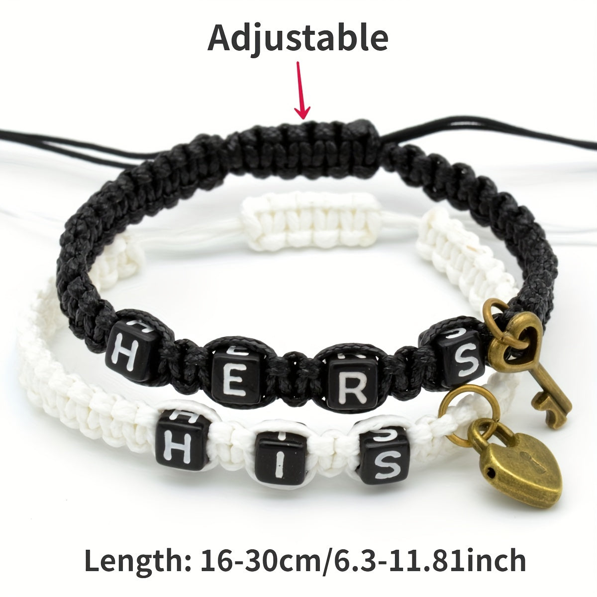 2 Pcs Lock & Key Pendant Braided Bracelet Set for Couples