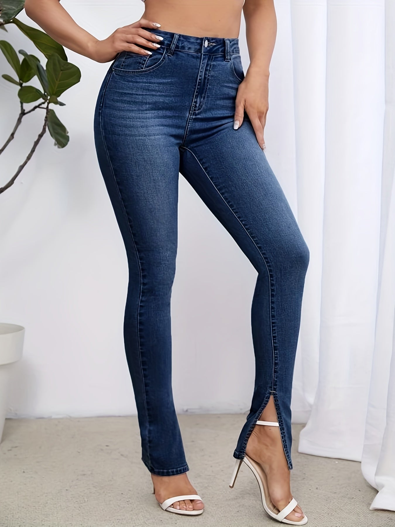 High Waist Dark Skinny Jeans for Women