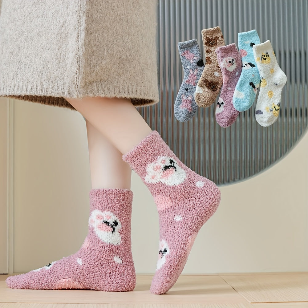 Animal Pattern Plush Socks Soft Mid Tube Socks Women's Stockings