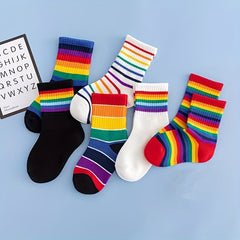 Kids Rainbow Striped Crew Socks 1-8Y