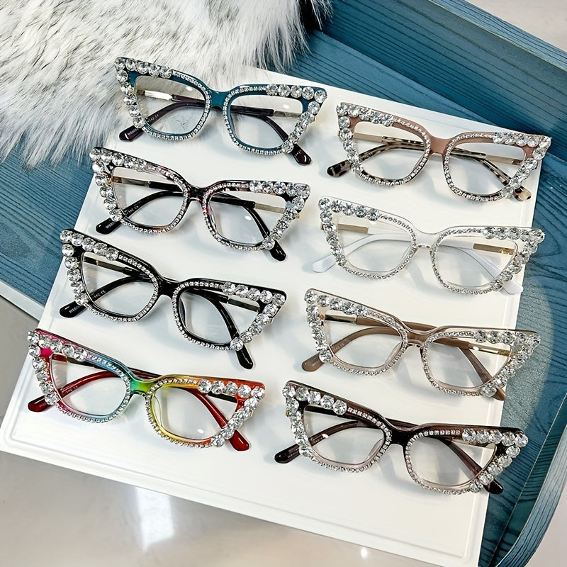Cat Eye Clear Lens Glasses For Women Rhinestone Decor UV400