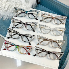 Cat Eye Clear Lens Glasses For Women Rhinestone Decor UV400
