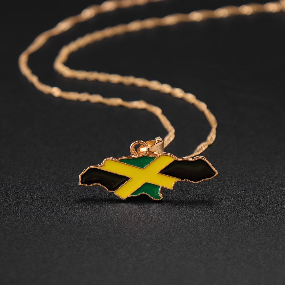 Jamaica Map Pattern Pendant Necklace Hip Hop Drip Oil Necklace