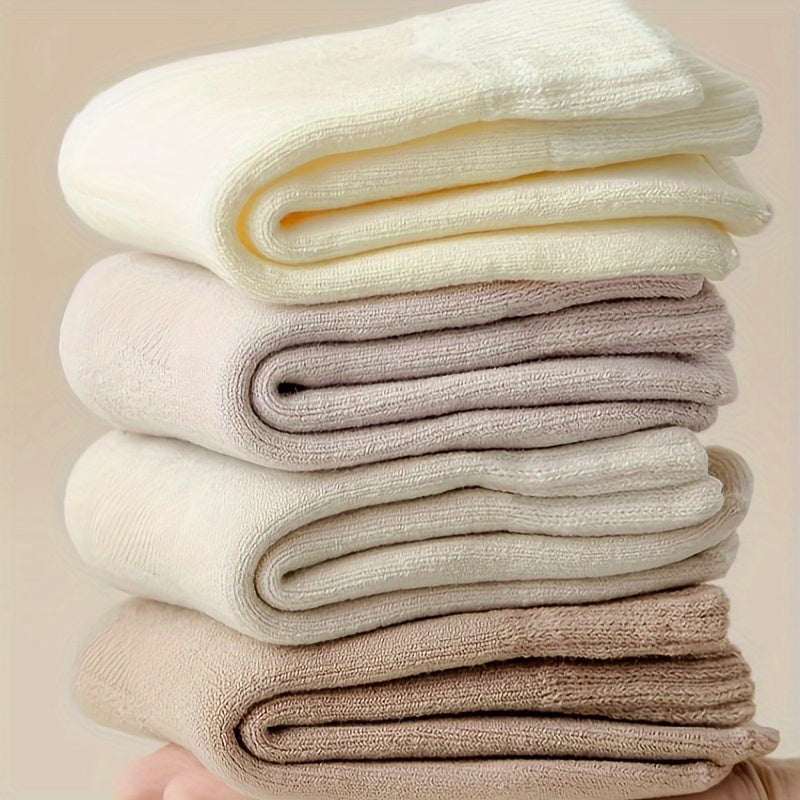 4 Pairs Solid Socks Comfy & Warm Mid Tube Women's Stockings