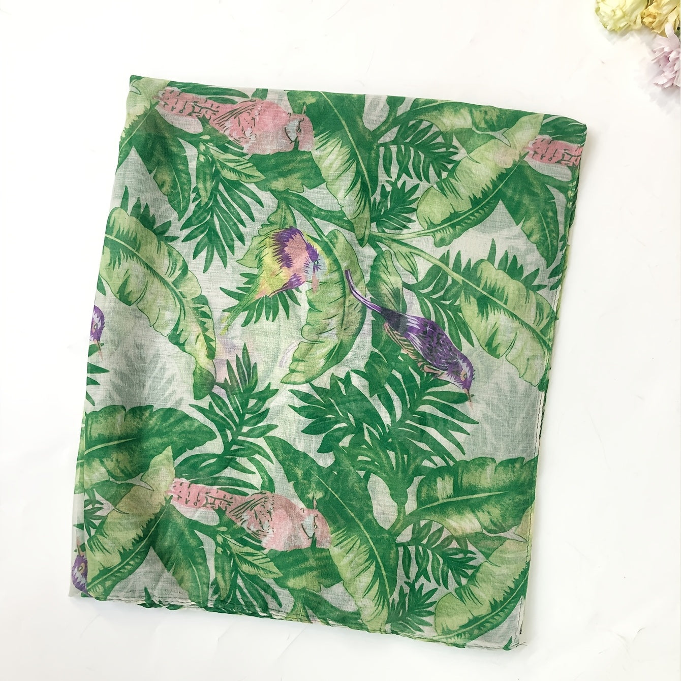 Green Leaves Print Voile Scarf Boho Thin Casual Shawl Women Wrap
