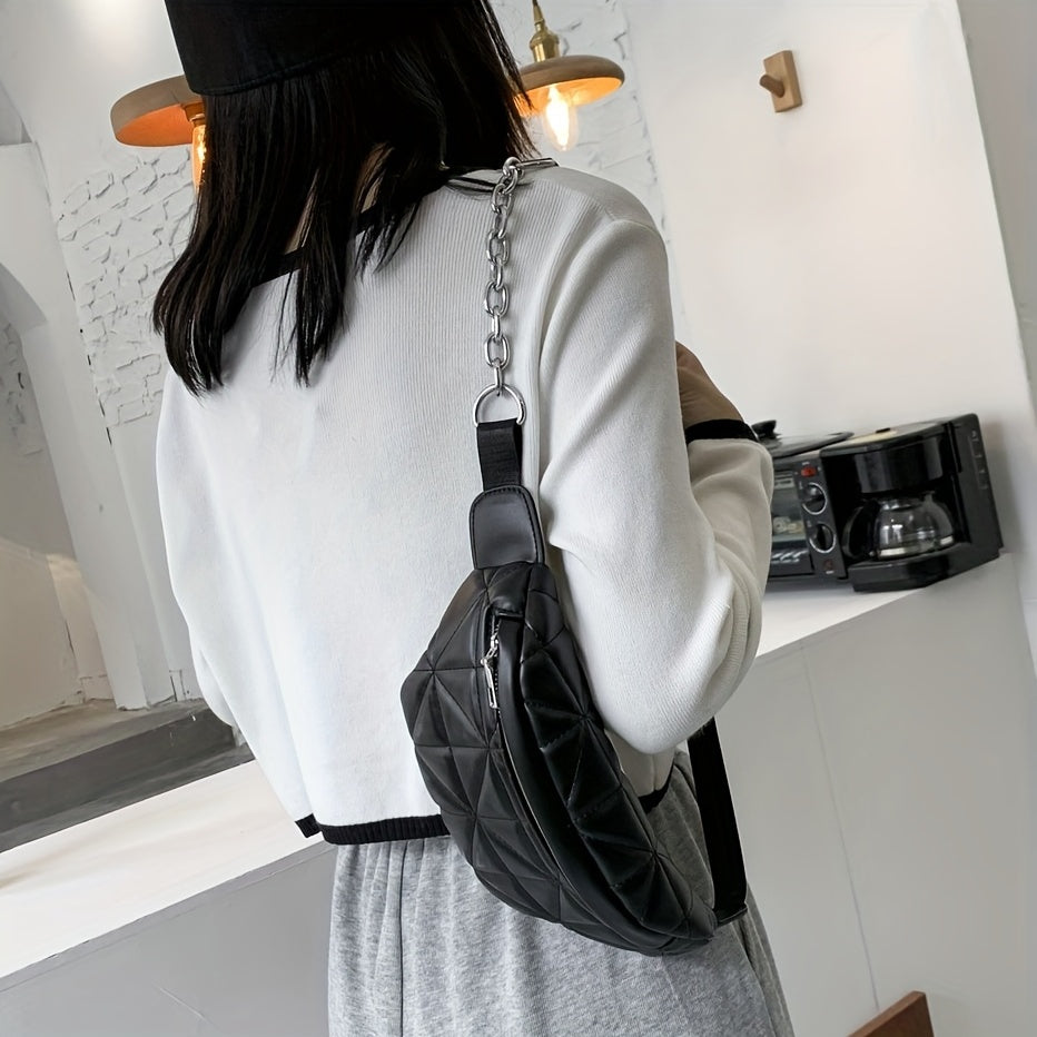 Casual Quilted Crossbody Bag Chain Decor Waist Chest Bag