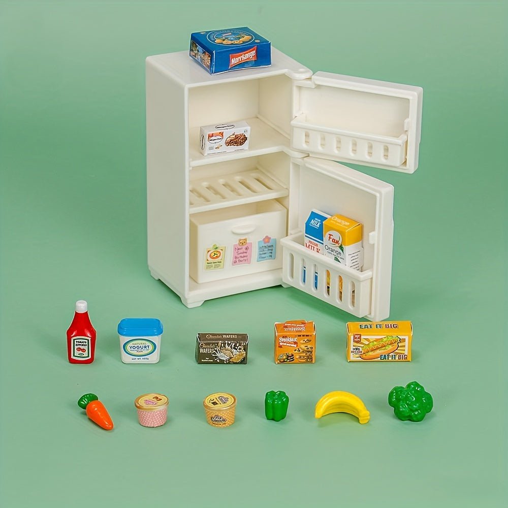 17pcs Mini Refrigerator Toys for Kids Dollhouse Kitchen Play