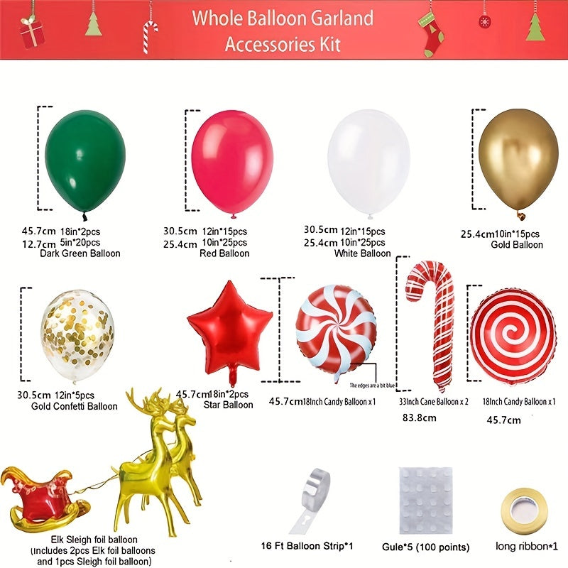 130pc Christmas Balloons Garland Kit Red Green Party Decorations