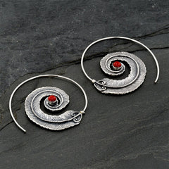 Vintage Geometric Spiral Feather Earrings Engraved Boho Style Dangle Earrings