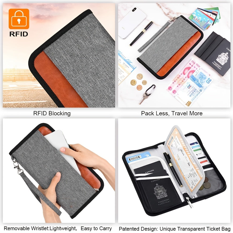 Family Passport Holder RFID Blocking Travel Wallet Organizer With Zipper