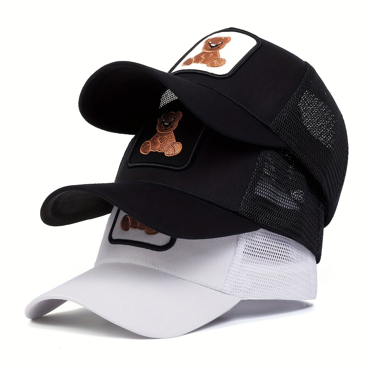 Unisex Sunshade Baseball Cap with Bear Embroidery
